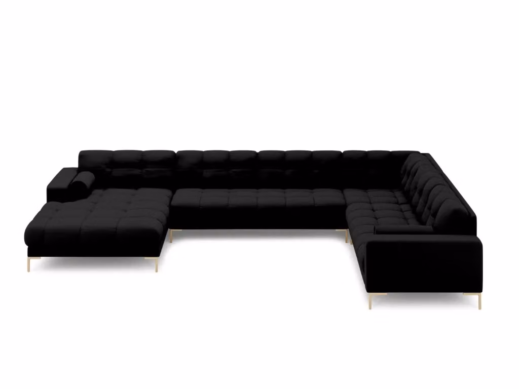 Divano panoramico destro Bali di Cosmopolitan Design, 7 posti in tessuto strutturato nero e oro – 2
