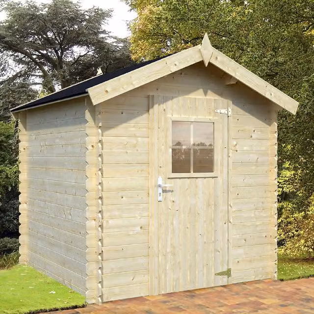 Casetta da Giardino in Legno Pircher Sistema BlockHouse Flipper Beige con Porta e Finestra