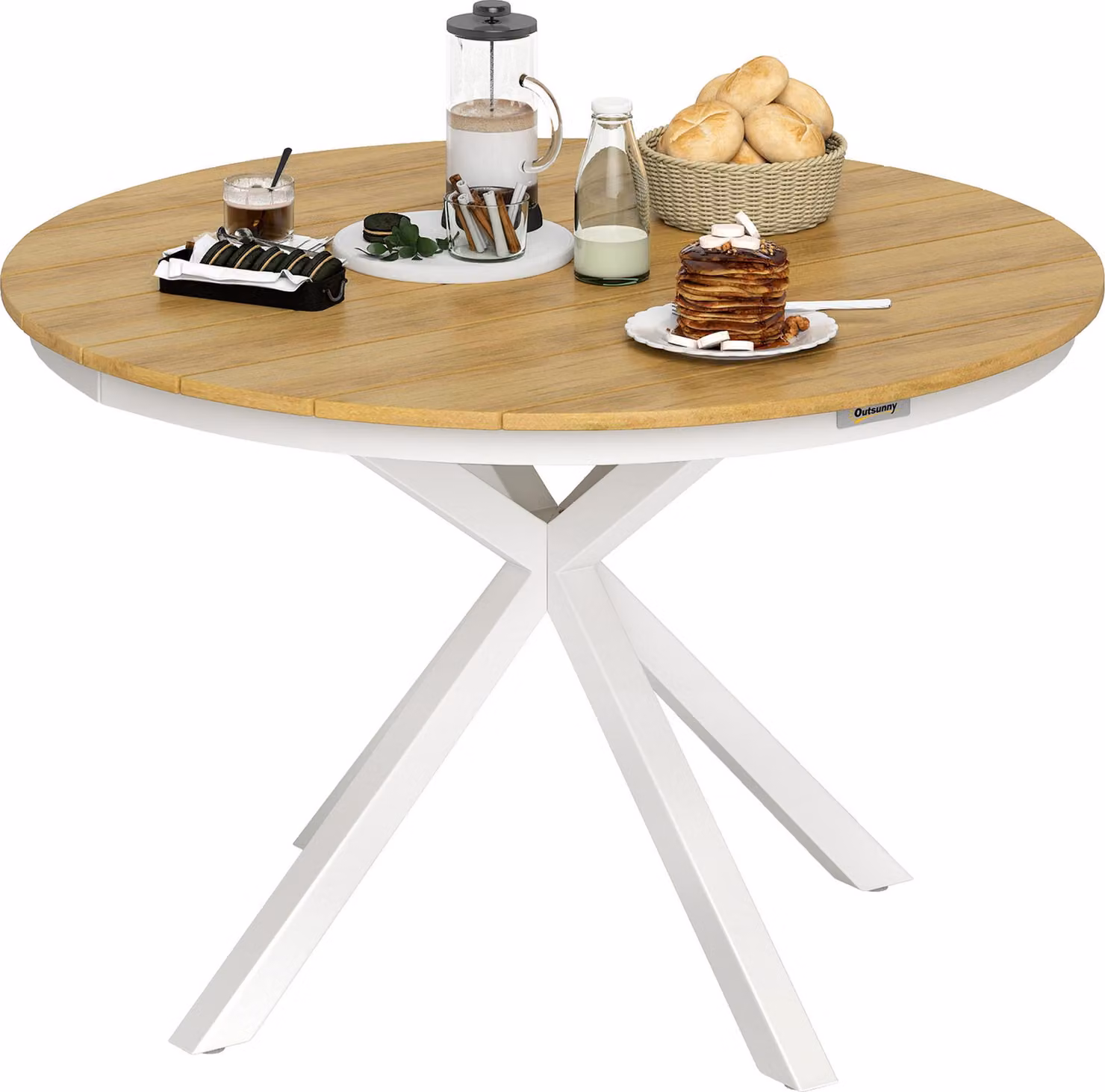 Tavolo da giardino Outsunny Ø118cm, tavolo da balcone di design a doghe in alluminio resistente alle intemperie