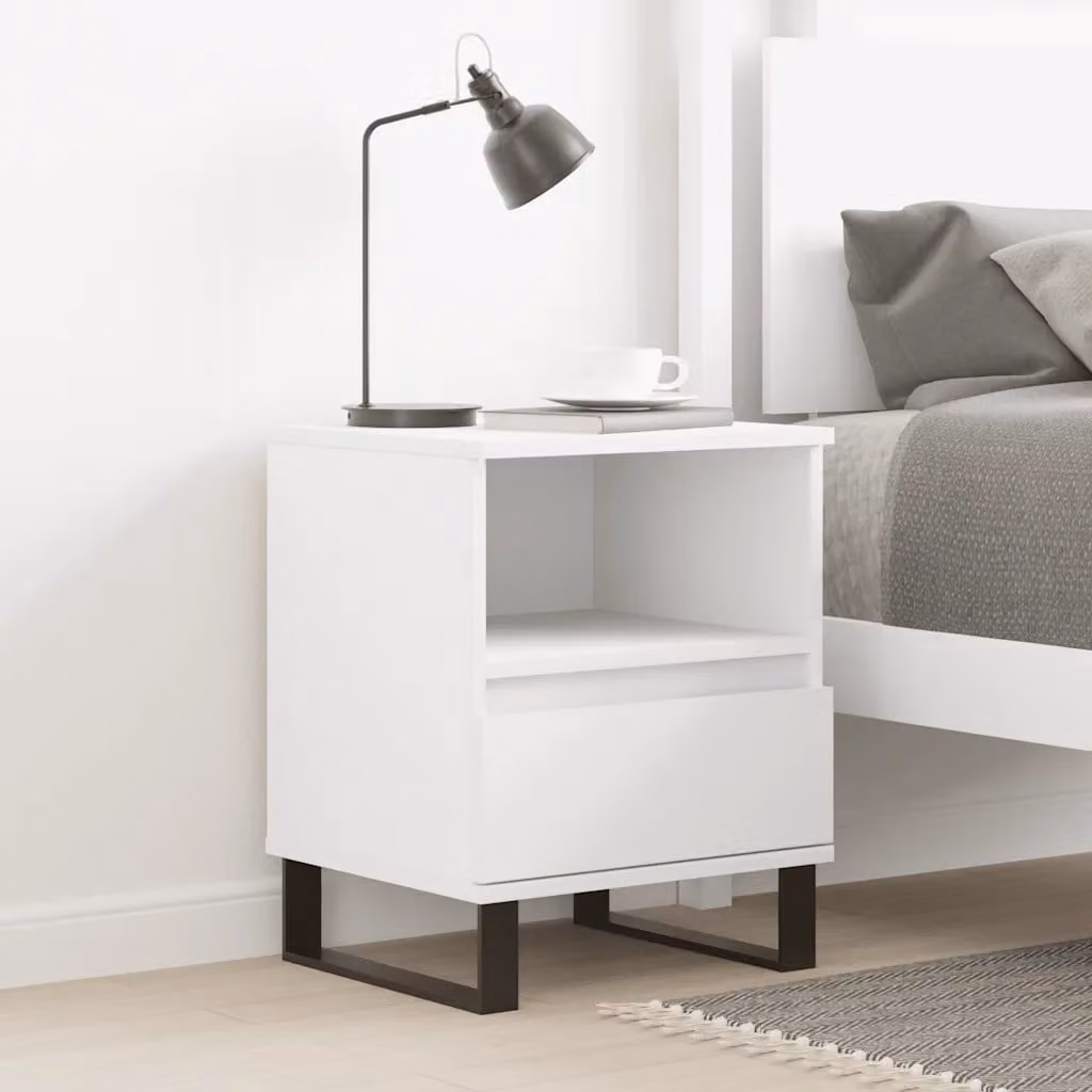 Comodino moderno da parete vidaXL in legno e metallo bianco L 40 cm x P 35 cm x H 50 cm