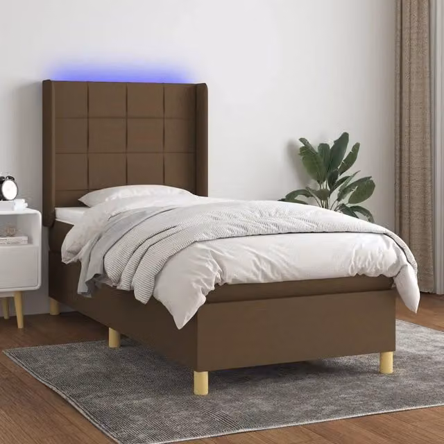 Letto con Materasso a Molle e Illuminazione LED vidaXL, Marrone e Bianco, L/P/H: 200 x 100 x 31 cm