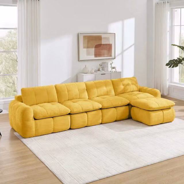 Divano modulare 334x160x68 cm senza telaio in acciaio in ciniglia giallo