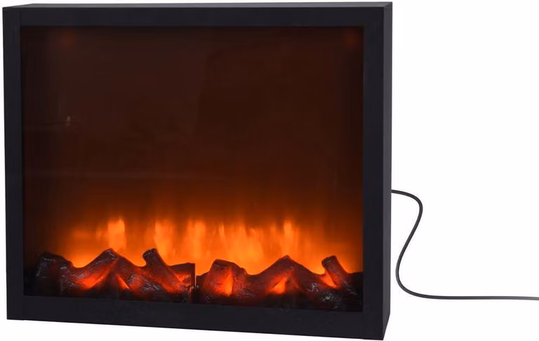 Caminetto elettrico Vilde | caminetto a legna con effetto fiamma a LED elettrico con alloggiamento in metallo nero 41x25 cm