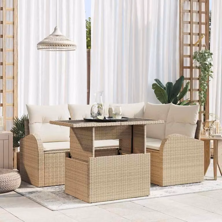 Maison Exclusive - Set Divano da Giardino con cuscino 5 pcs Beige polyrattan