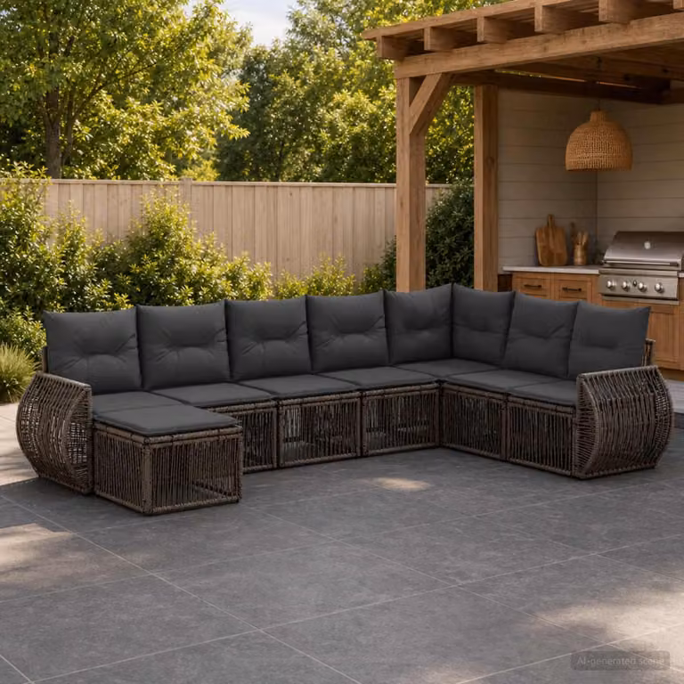 Maison Exclusive - Set da giardino composto da 8 pezzi. Divano da esterno in rattan sintetico, colore grigio e grigio scuro