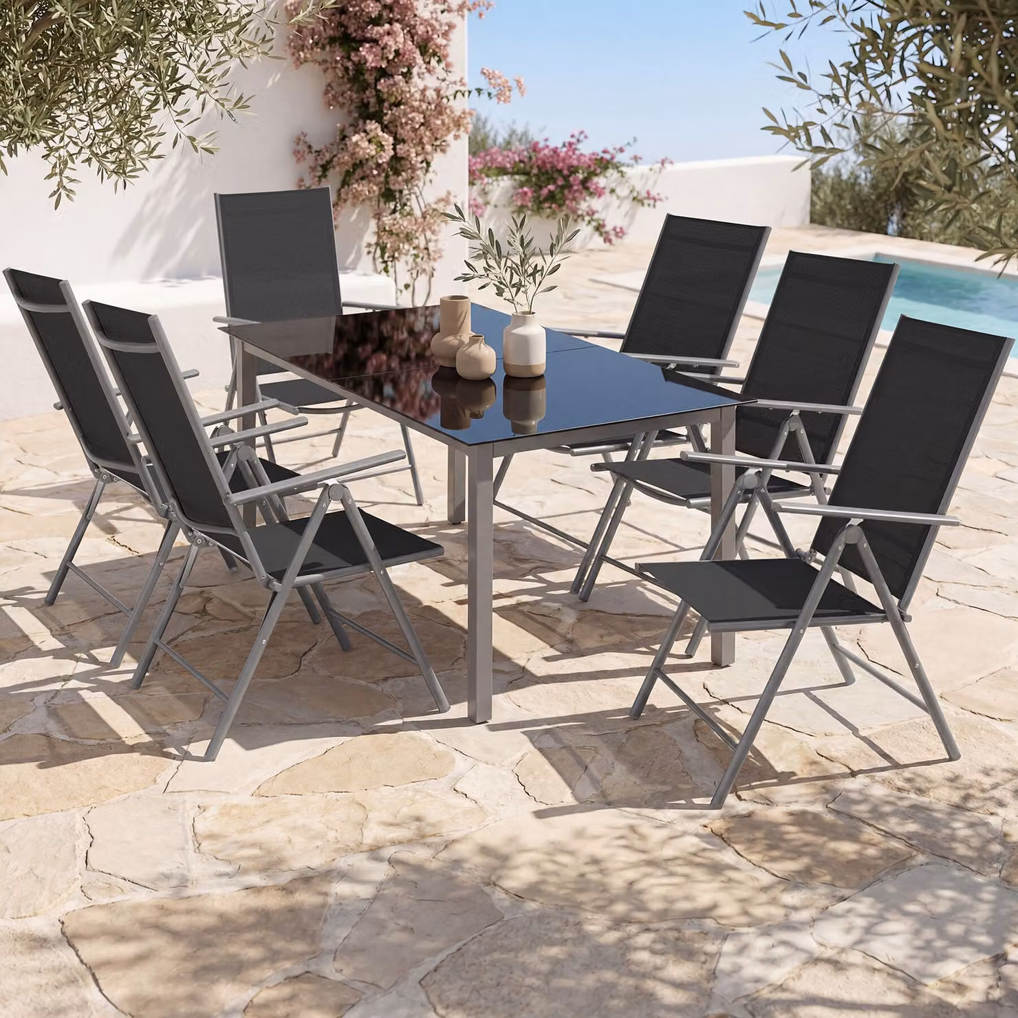 Sedie da giardino pieghevoli tectake con schienale regolabile in tessuto textilene e braccioli, colore antracite – 3