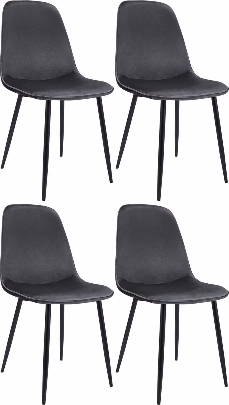 Set di quattro sedie da pranzo - Sedie da cucina - Velluto grigio scuro - Extra comfort - Robusta struttura di base