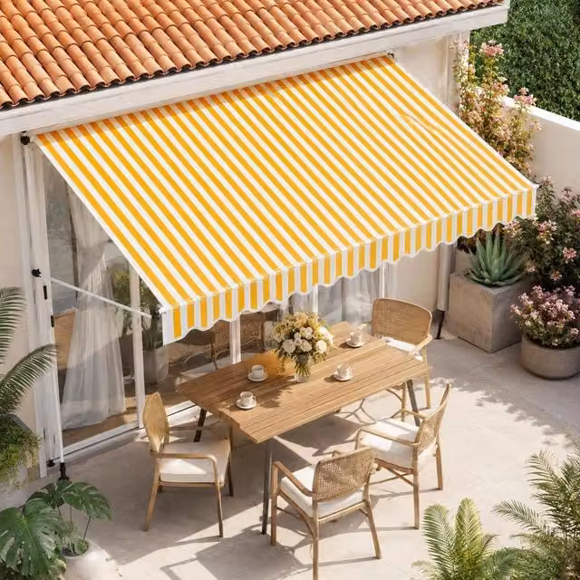Retractable Awning, Manually Operated, 350 Cm, Orange/white Striped