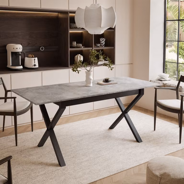ARTON II tavolo allungabile 140 cm Bellato Grigio, metallo nero Gambe a X
