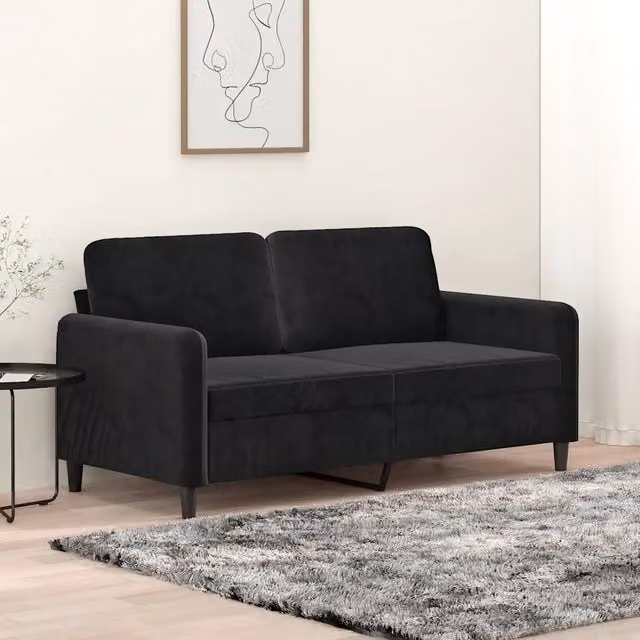 Divano a 2 Posti-Sofa 2 Posti Nero 140 cm in Velluto 215751