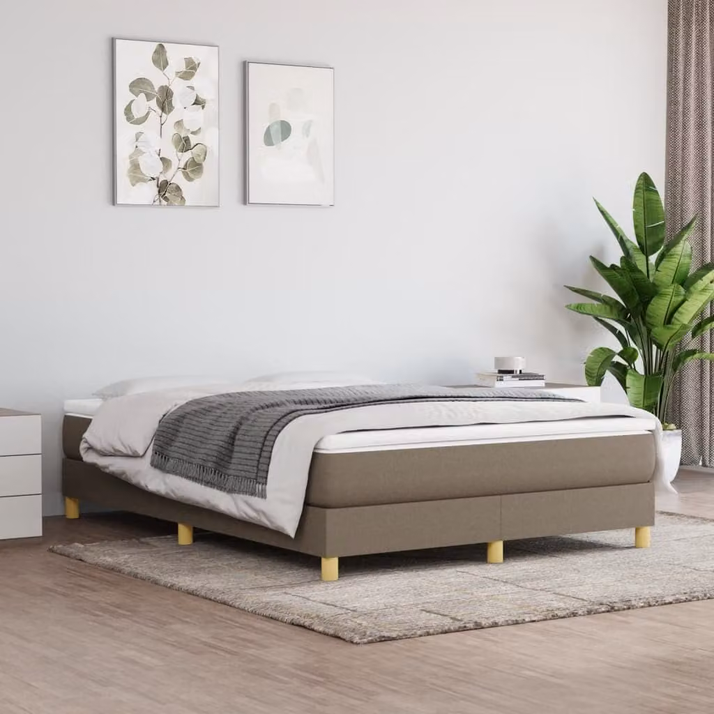 The Living Store Letto a molle con materasso Taupe 140x190 cm in tessuto