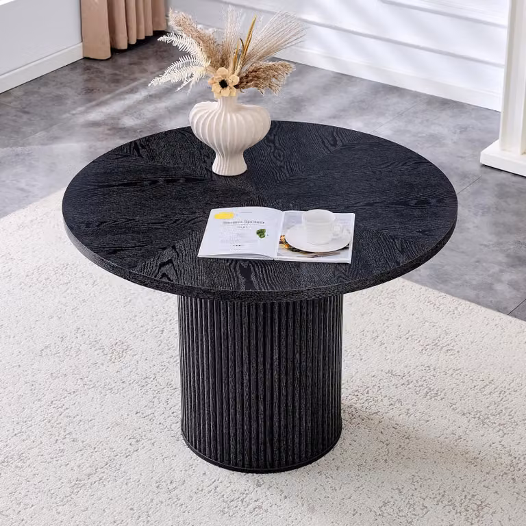 Tavolo rotondo da pranzo, diametro 100 cm, in MDF, finitura nera, gambe a colonna (nero)