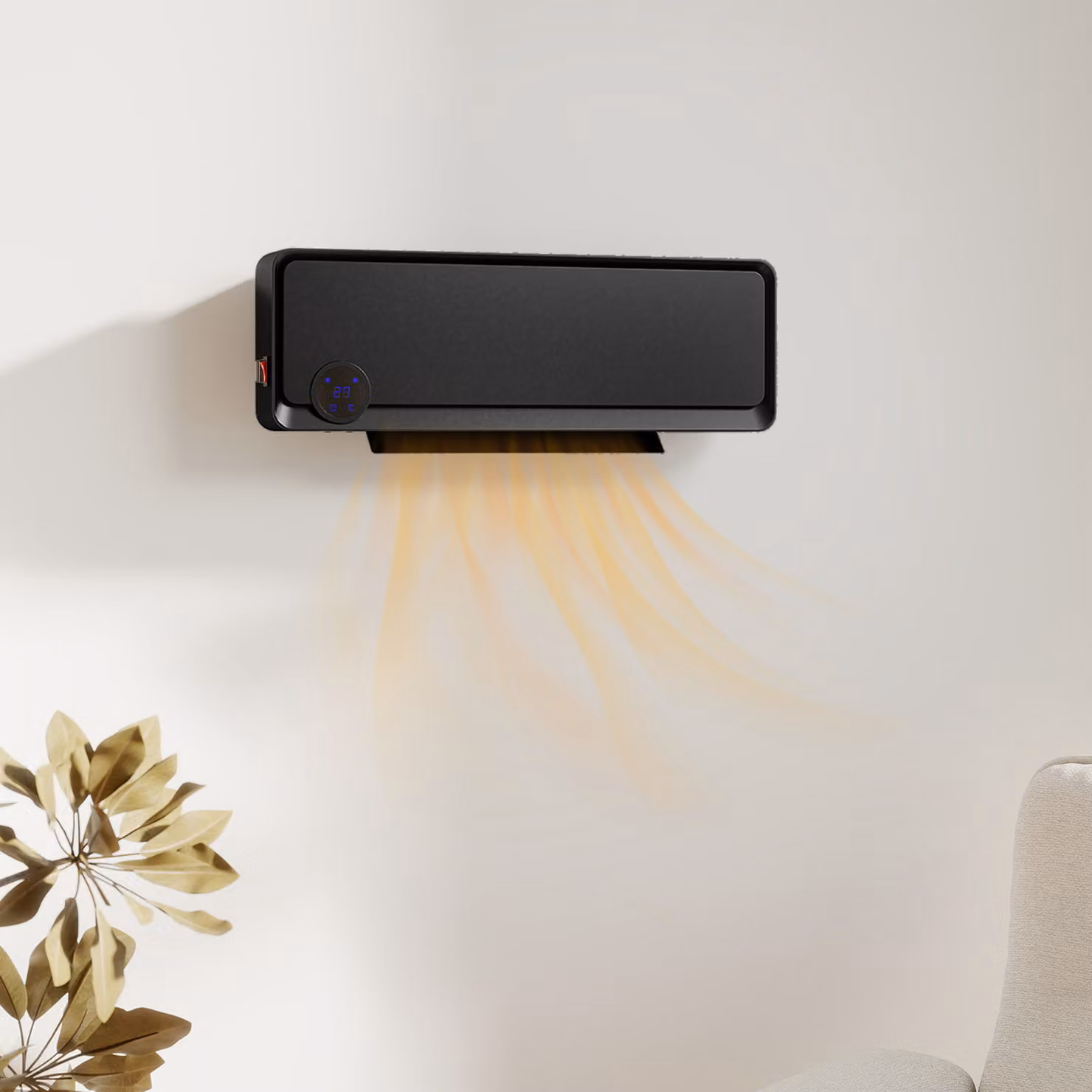 Riscaldatore elettrico a parete HOMCOM con 3 modalità, timer e telecomando, in plastica, Nero, L 56 cm x P 18,5 cm x H 11,7 cm – 2