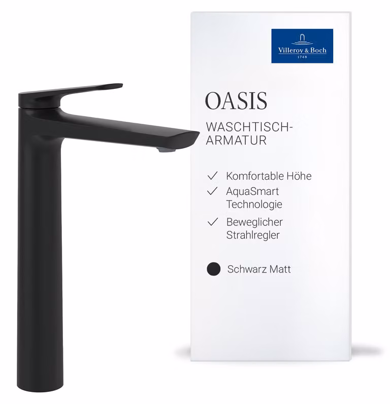 Miscelatore per lavabo Villeroy & Boch Oasis, altezza del beccuccio 245 mm – Nero opaco
