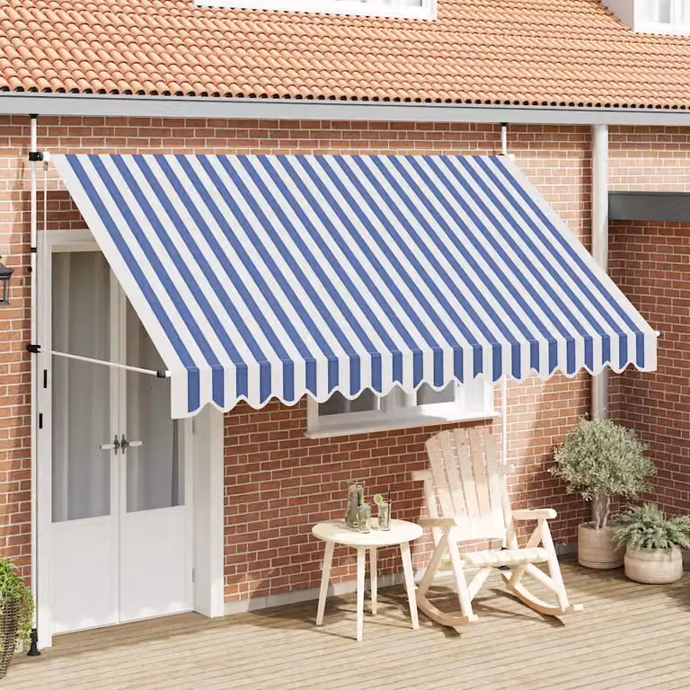 vidaXL Tenda da Sole Retrattile Manuale a Strisce Blu e Bianche, L: 350 cm