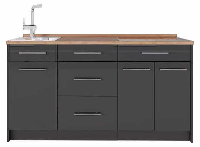Cucine componibili piccole Vicco Fame-Line Antracite lucido/Antracite 150 cm, PL Rovere, Model 65376