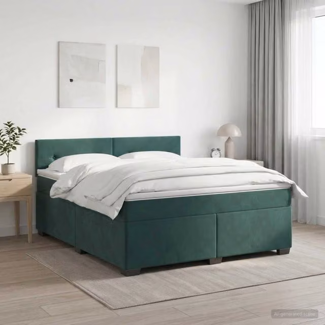 Letto box spring con materasso ibrido vidaXL in velluto verde scuro e bianco L/P: 140 x 200 cm