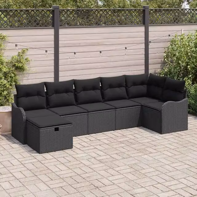 Set di divani 7 pz 7-Numero di posti Nero polyrattan 3359002