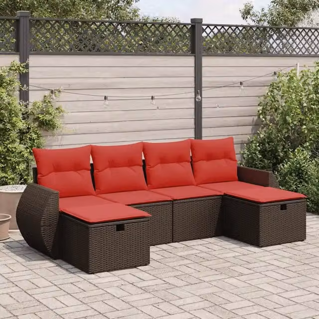 Set Divano da Giardino 6 pz con Cuscini Marrone in Polyrattan 3325630