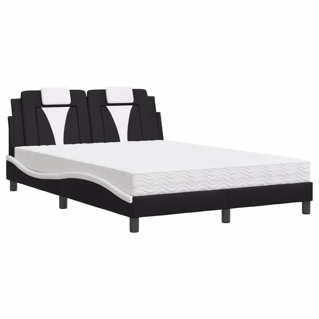 Letto Viana vidaXL con Materasso in Similpelle Nero e Bianco L/P/H: 120 x 200 cm – 2