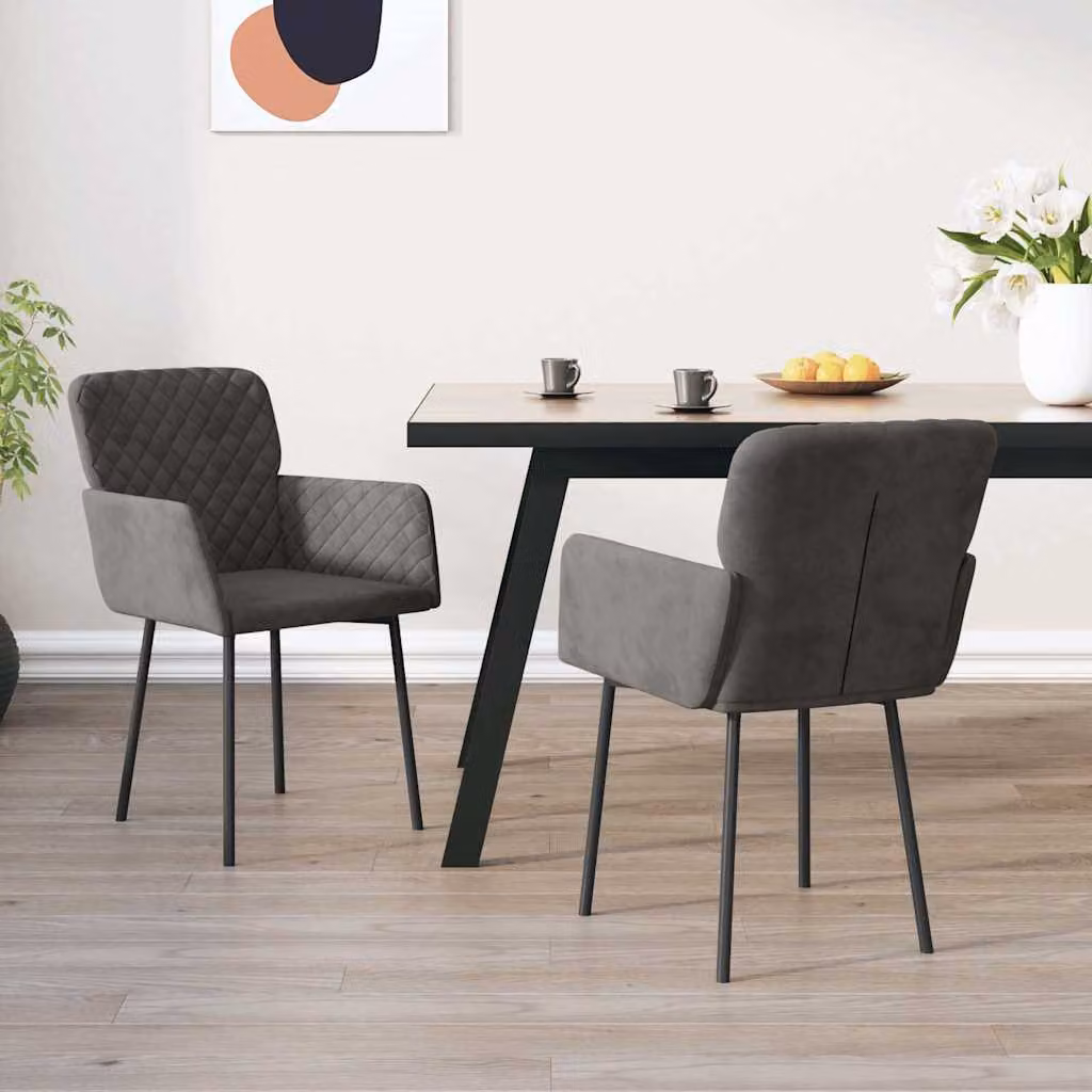 Set di 2 sedie da pranzo vidaXL in velluto grigio con struttura in metallo e MDF per cucina e sala da pranzo