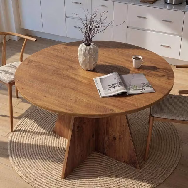 DMORA Tavolo da pranzo rotondo Racale in legno Rovere Marrone per 4 persone L: 120 cm, P: 120 cm, H: 75 cm – 1