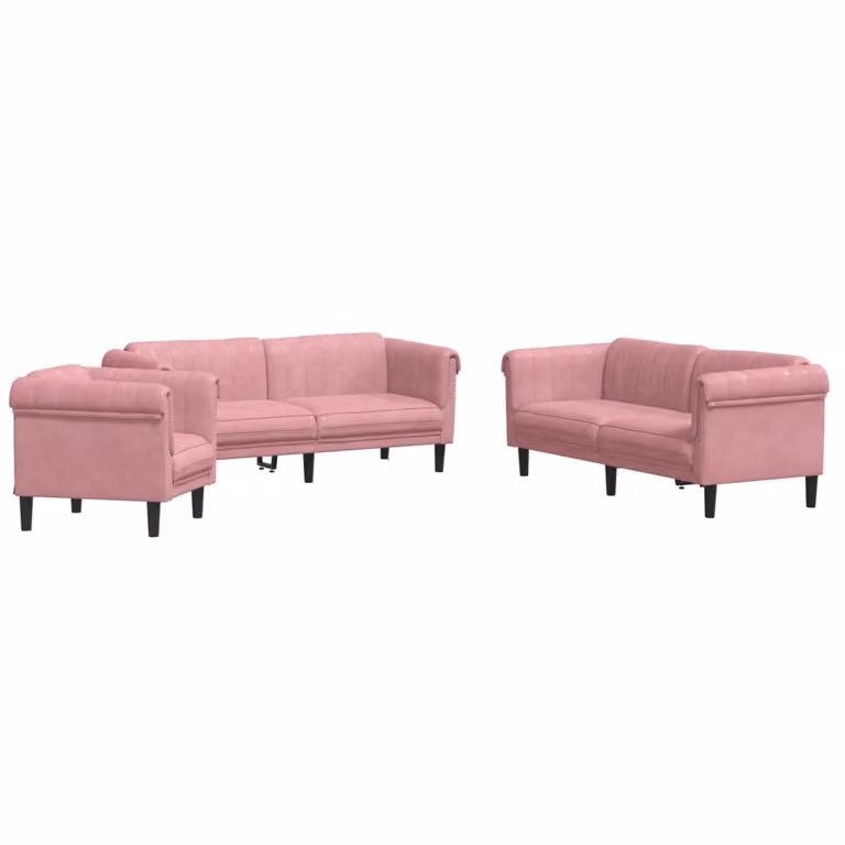 Set di Divani 3 pz Rosa in Velluto