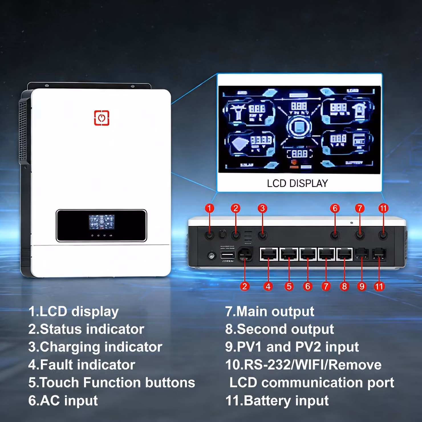 Inverter ibrido solare da 10,2 kW - 48 Volt - Potenza di 10200 Watt