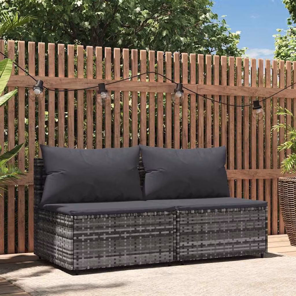 Set di 2 divani centrali da giardino vidaXL in polyrattan grigio antracite con cuscini