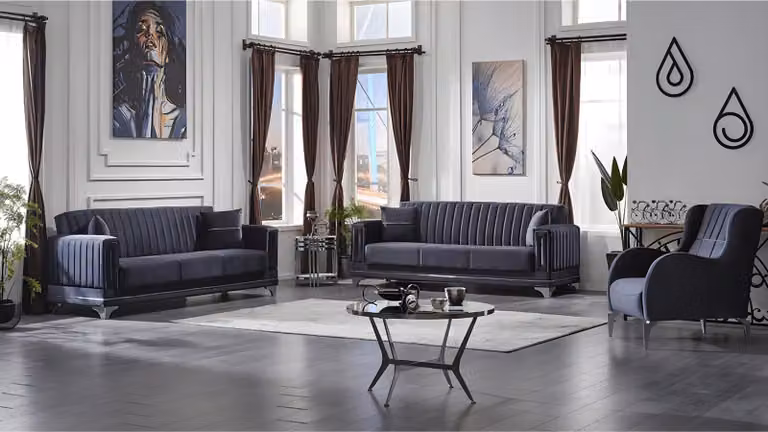 Sofagarnitur 3+3+1 Couch Set Polster Möbel Sitzgruppe Wohnzimmer Textil