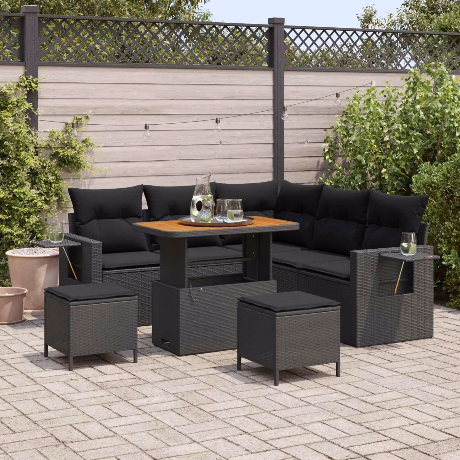 Set Divano da Giardino vidaXL a 9 Pezzi con Cuscini Nero e Struttura in Acciaio – 1