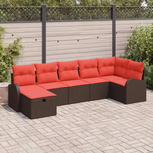 Set di divani 7 pz Marrone e Rosso polyrattan 3359103