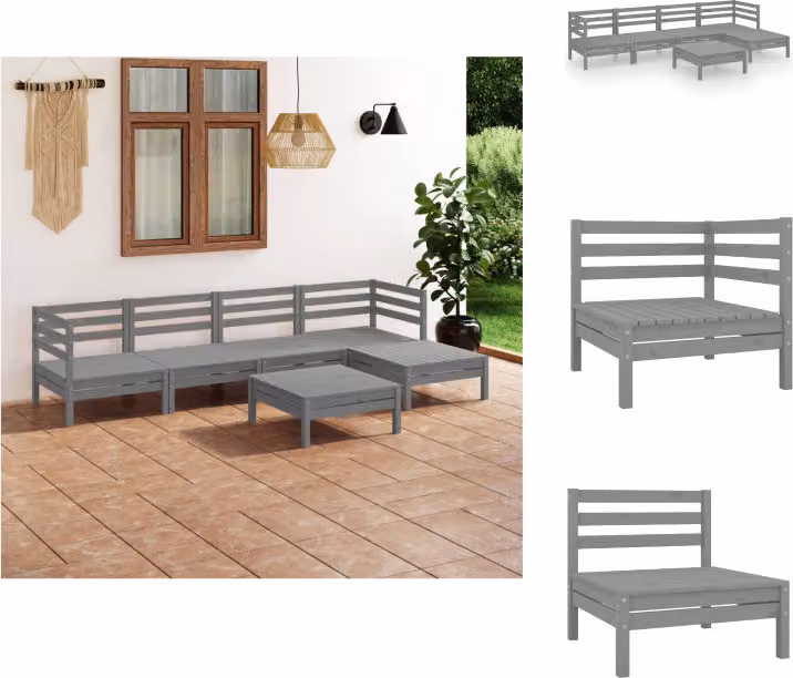 vidaXL Set di 6 pezzi per salotto da giardino in pino massiccio grigio - Set di mobili da giardino