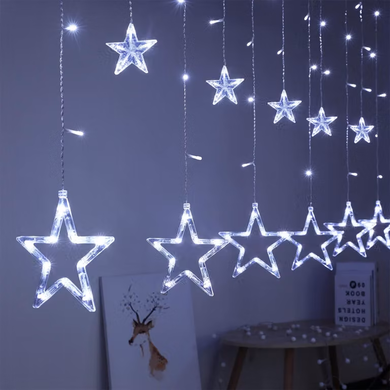 Tenda luminosa con 12 stelle, 138 LED, alimentazione USB, dimensioni 2x1 metro, 8 modalità, luce bianca fredda