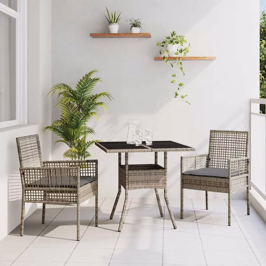 Set da Pranzo per Giardino e Terrazzo vidaXL in Polyrattan e Metallo Grigio con Tavolo a Ribalta in Vetro e 3 Sedute