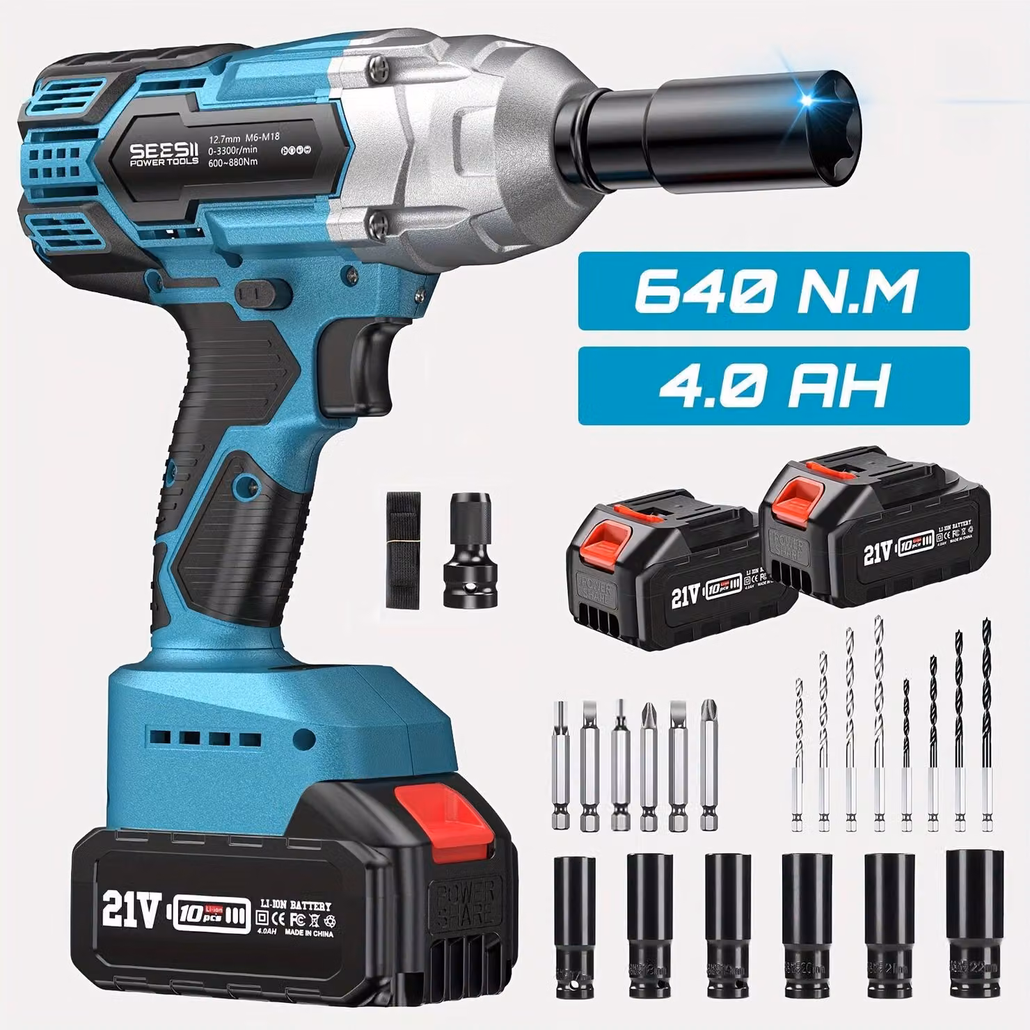 Avvitatore a percussione cordless 3-in-1 con coppia di 640 Nm, motore brushless e 2 batterie