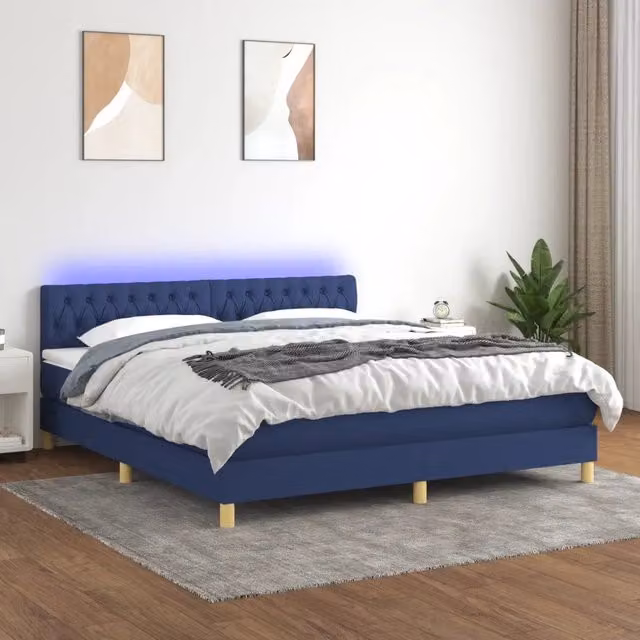 Letto a molle con materasso vidaXL in tessuto blu e bianco con illuminazione LED sottostante e porta USB L/P/H: 160 x 200 x 78 cm – 1