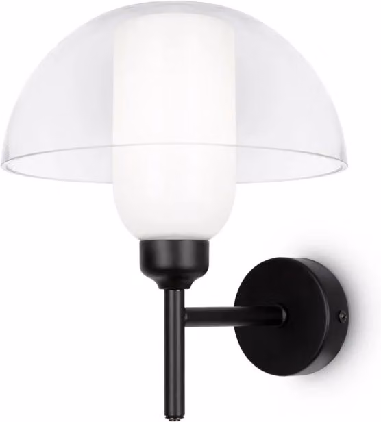 Applique moderna Maytoni Memory in metallo e vetro nero con diffusore trasparente, attacco E14
