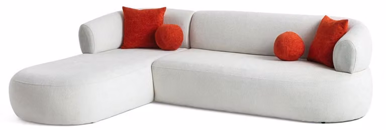 Ideales Ecksofa mit abgerundeten Formen bezogen mit strapazierfähigem Stoff