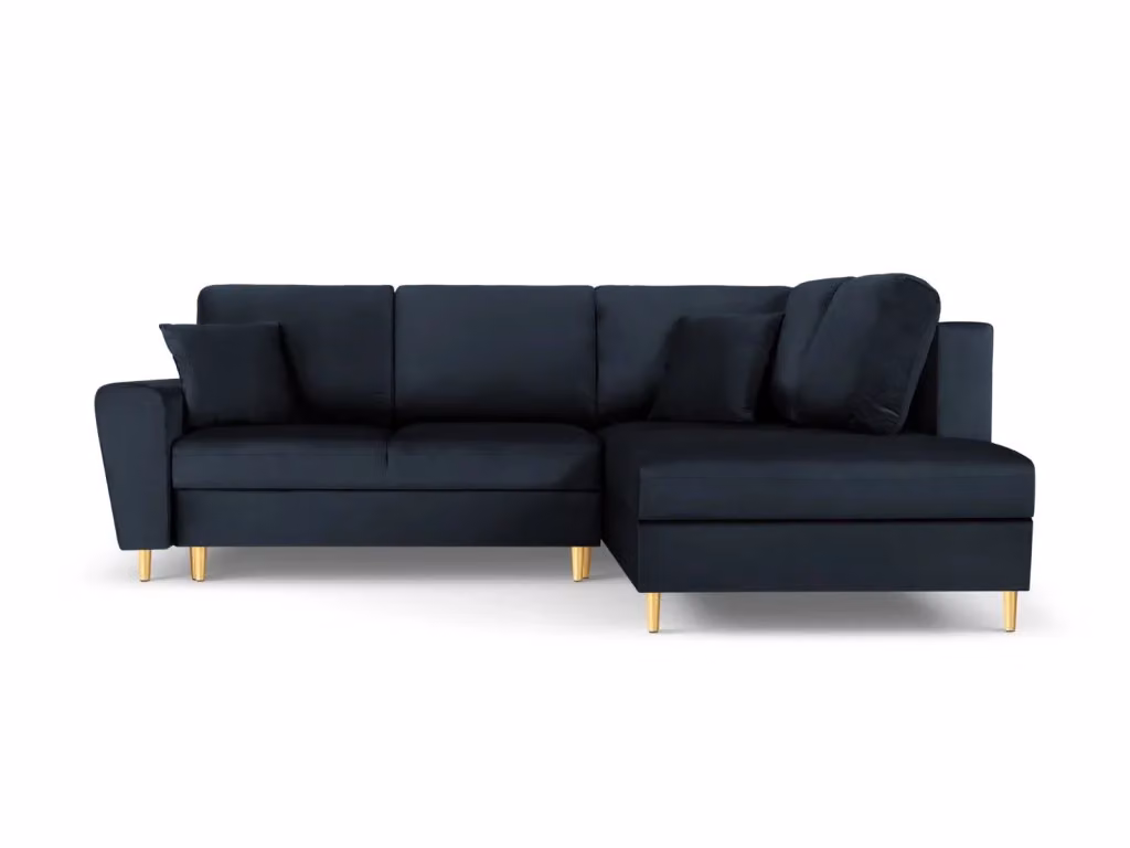 Divano angolare convertibile con contenitore Kyoto di Cosmopolitan Design, modello a 5 posti in velluto blu e oro, lato destro, L 243 x P 160 x H 88 cm – 2