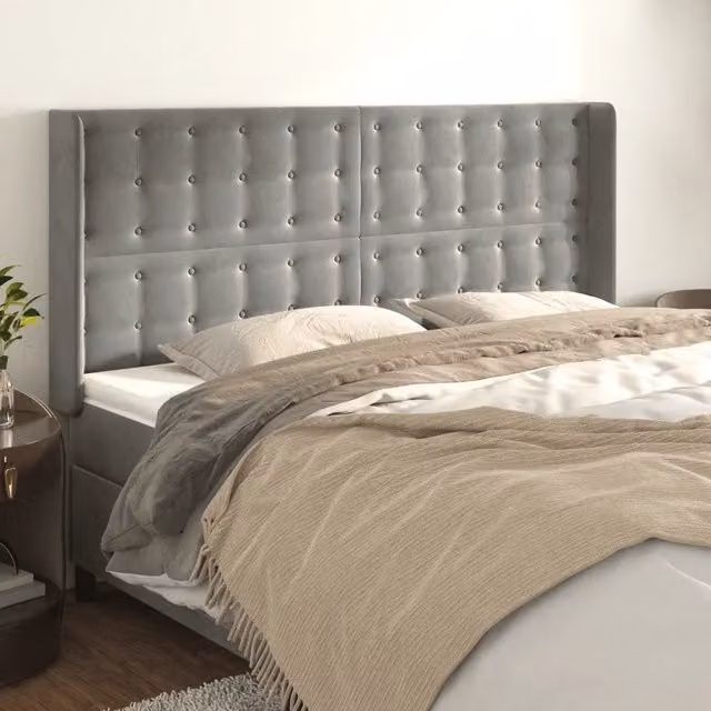 Testiera con Orecchie Design Mania in Velluto Grigio Chiaro L: 163 cm, P: 16 cm, H: 118/128 cm