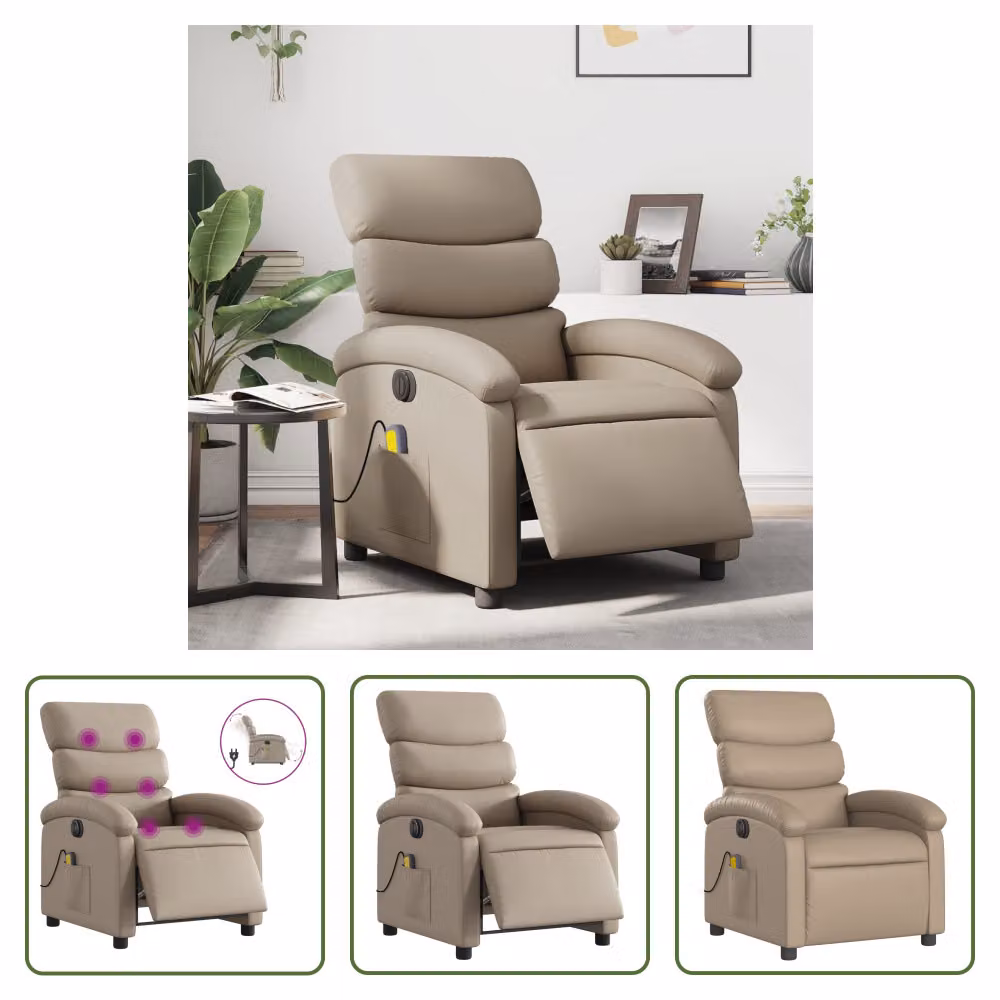 The Living Store Sedia Massaggiante Elettrica Cappuccino-Marrone Ecopelle