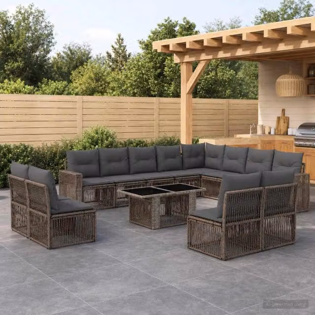 Set Divano da Giardino a L vidaXL in Polyrattan Grigio e Antracite con Cuscini e Tavolino da Esterno