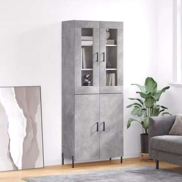 Credenza moderna vidaXL in legno e metallo grigio L: 69,5 cm, P: 34 cm, H: 180 cm