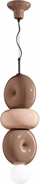 Lampada a sospensione Ferroluce BumBum in ceramica stile Art Déco, colori beige e grigio, attacco E27
