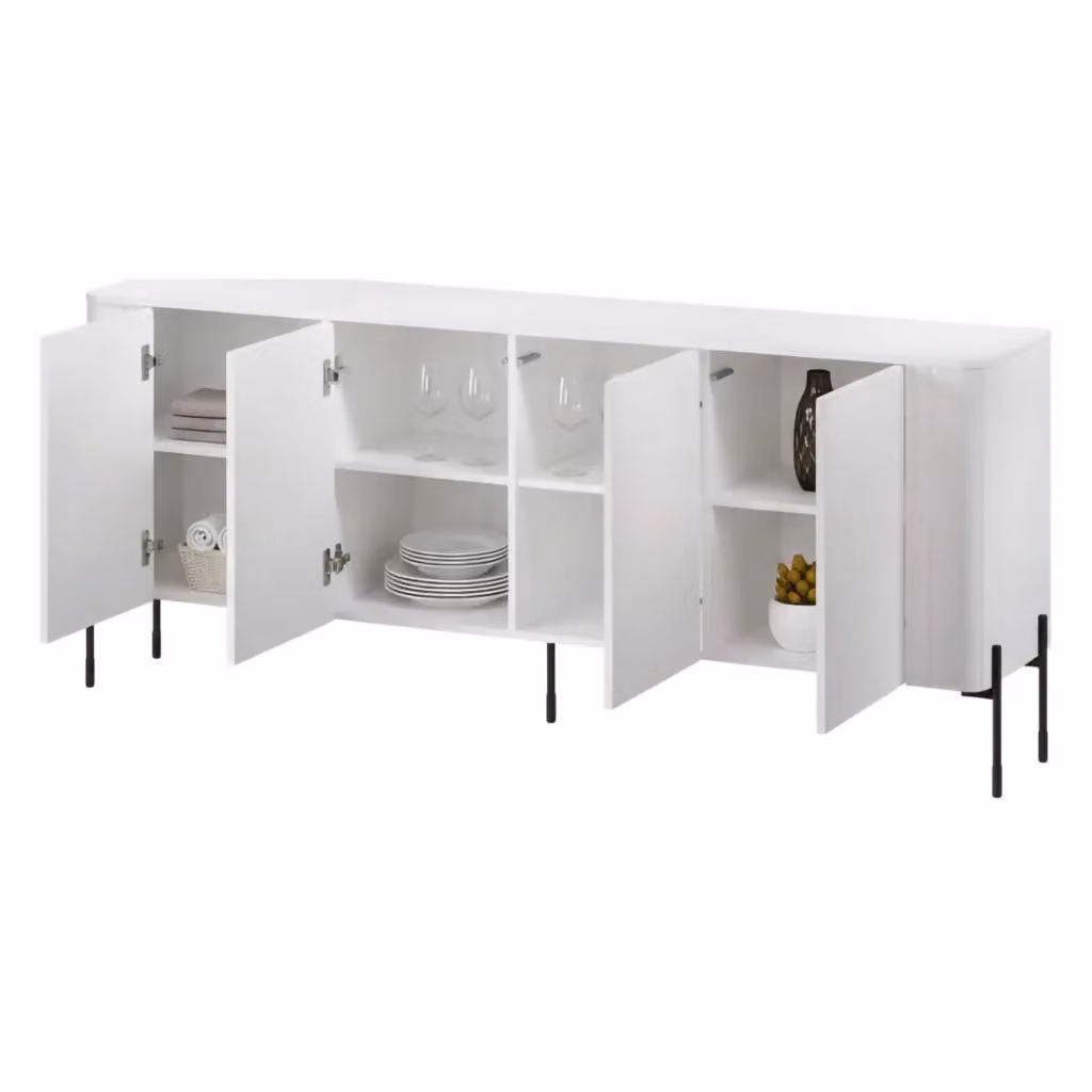 Credenza Laion DMORA, Madia da salotto moderna con quattro ante battenti, Bianco opaco, L: 190 cm, P: 40 cm, H: 80 cm – 2