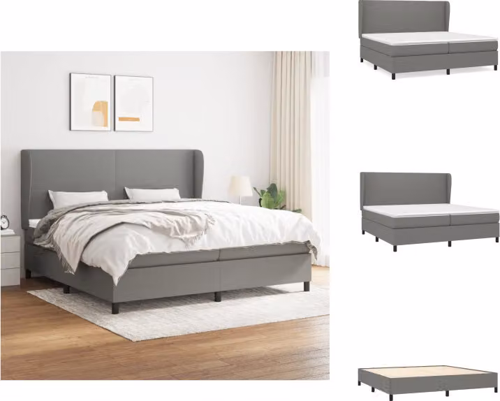 vidaXL Letto a molle con materasso grigio scuro 200x200 cm in tessuto - Letti & strutture letto