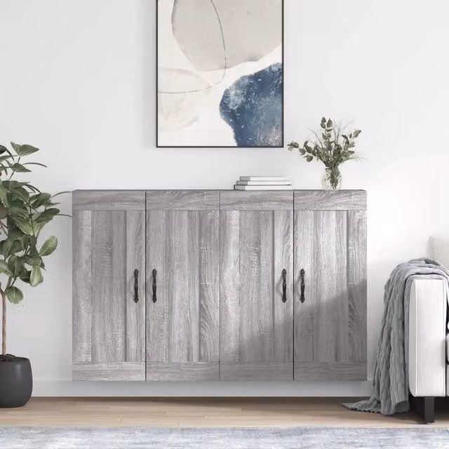 Set di 2 armadietti da parete vidaXL in legno e metallo, colore grigio opaco, ideali per il bagno – 1
