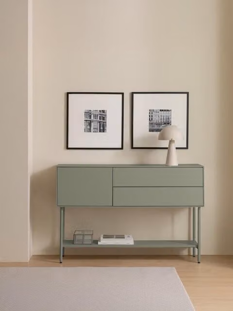 Console minimalista Qbic Kenay Home verde in metallo e MDF