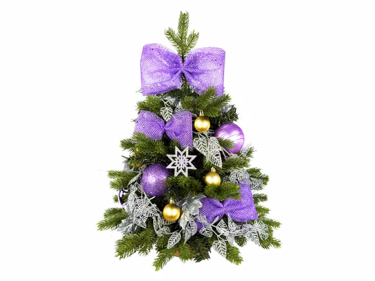 Albero di Natale artificiale decorato POESIA VIOLA II 60 cm con illuminazione a LED IN VASO